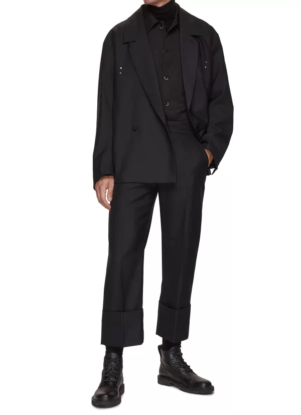 Suits>RE: BY MAISON SANS TITRE Detachable Strap Double Breasted Dropped Shoulder Blazer