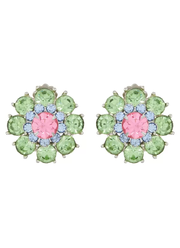 Vintage Accessories>* Diamante Clip On Flower Earrings