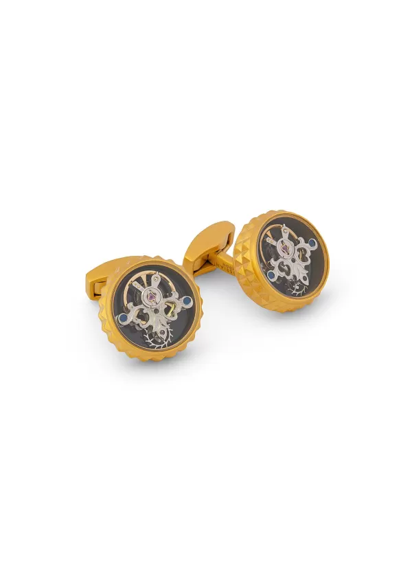 Cufflinks>TATEOSSIAN Diamond Giza Tourbillon Gold Plated Base Stainless Steel Cufflinks