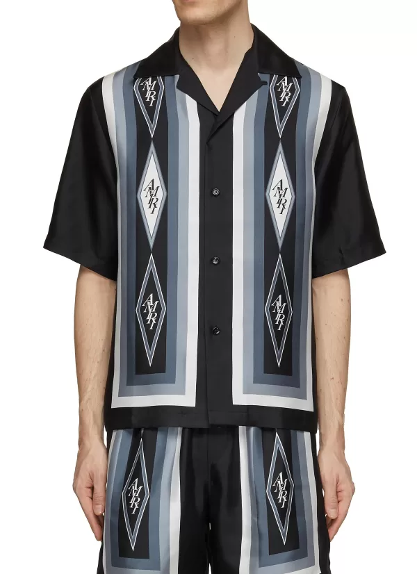 Shirts>AMIRI Diamond Logo Motif Silk Bowling Shirt