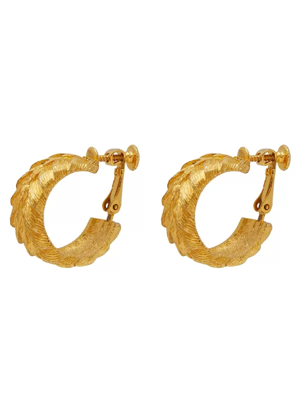 Vintage Accessories>* Direction One Gold Tone Herringbone Hoops Clip On Earrings