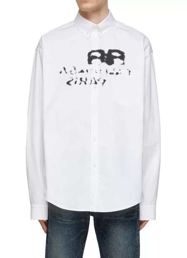 Shirts>BALENCIAGA Dirty Bb' Logo Print Button Up Shirt