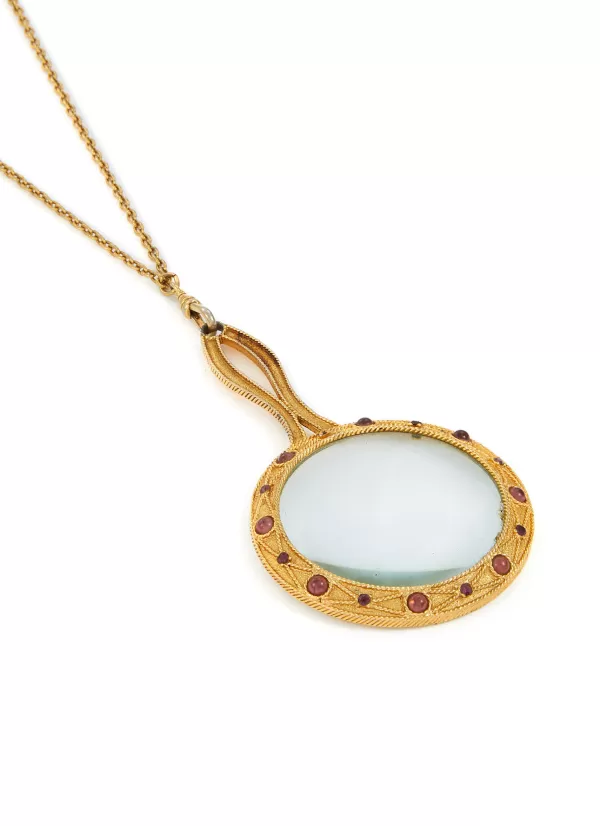 Vintage Accessories>* D'Orlean Magnifier Crystal Gold Tone Pendant Necklace