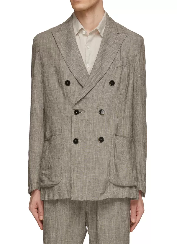 Suits>BARENA Double Breasted Cotton Linen Blazer