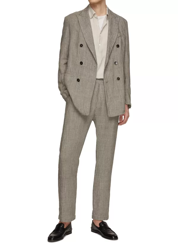 Suits>BARENA Double Breasted Cotton Linen Blazer