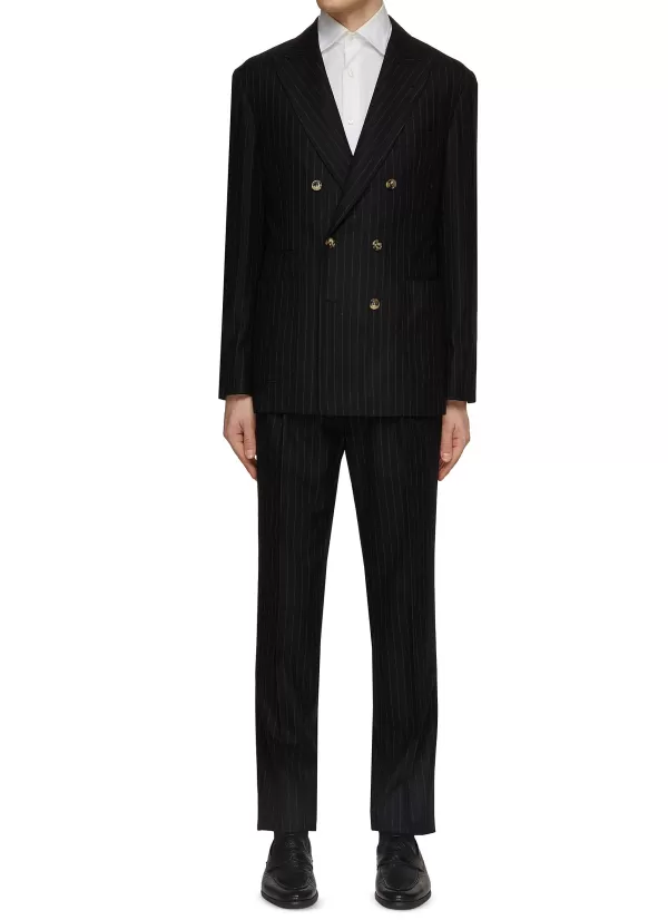 Suits>BRUNELLO CUCINELLI Double Breasted Peak Lapel Pin Stripe Suit