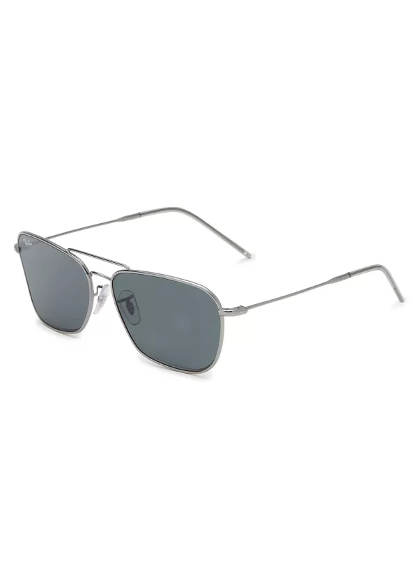 Eyewear>RAY BAN Double Bridge Metal Square Sunglasses