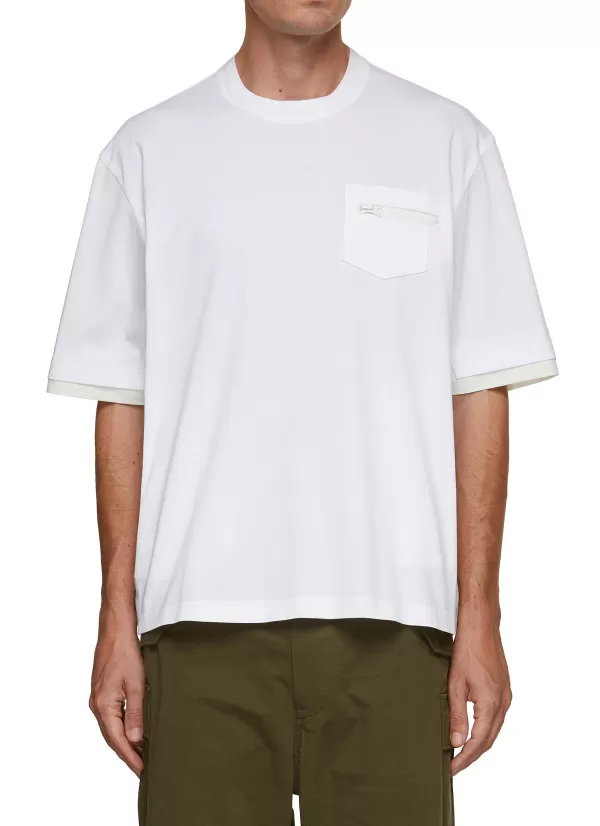 T-Shirts>SACAI Double Sleeve Contrasting Insert Crewneck T-Shirt