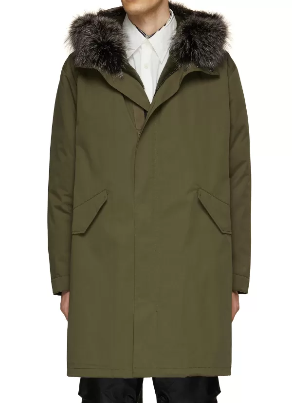 Coats>YVES SALOMON Down Padded Parka Jacket With Removable Fur Trim & Lining