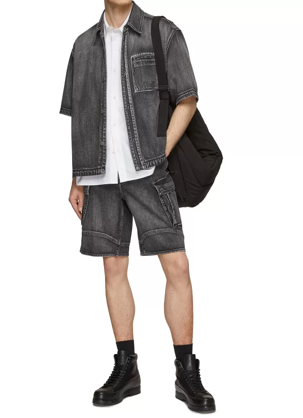 Pants>SOLID HOMME Dyed Denim Cargo Shorts