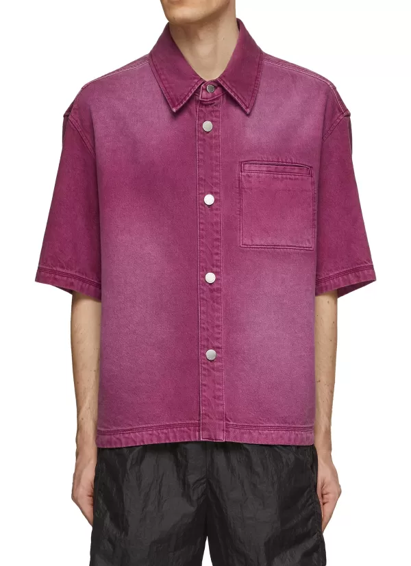 Shirts>SOLID HOMME Dyed Denim Short Sleeve Shirt