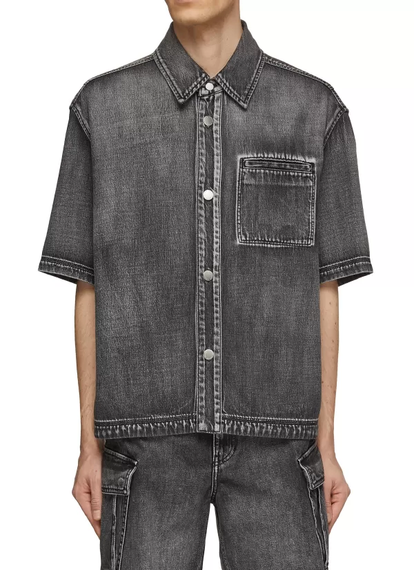 Shirts>SOLID HOMME Dyed Denim Short Sleeve Shirt