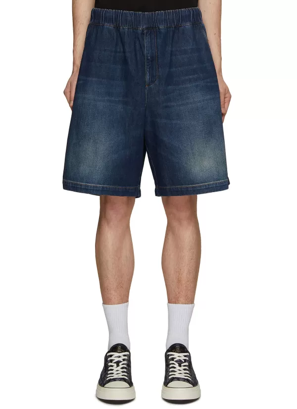 Pants>VALENTINO Elastic Waistband Denim Shorts