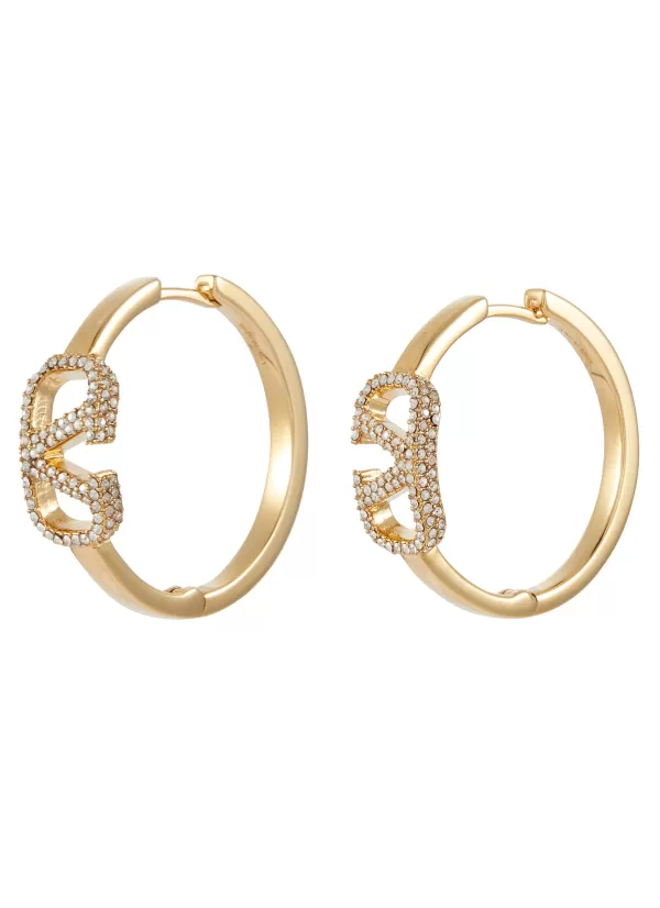 Fashion Jewellery>VALENTINO Embellished Logo Brass Earrings