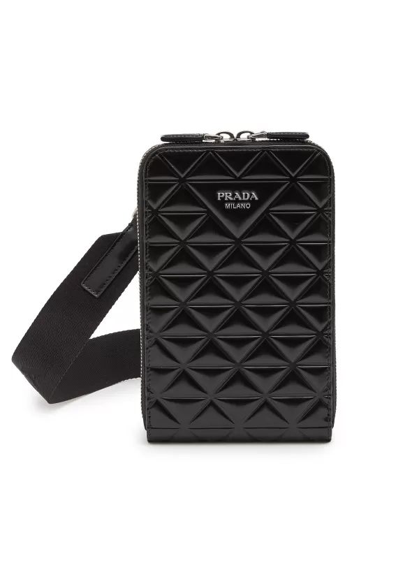 Tech Accessories>PRADA Embossed Triangle Leather Smartphone Case