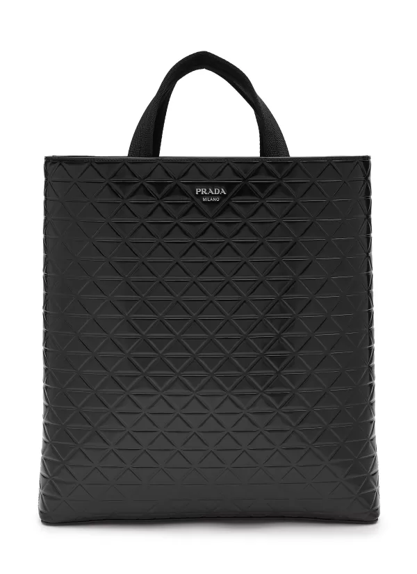 Tote Bags>PRADA Embossed Triangle Leather Tote Bag