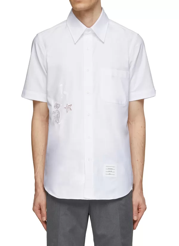 Shirts>THOM BROWNE Embroidered Cut Out Crab And Starfish Shirt