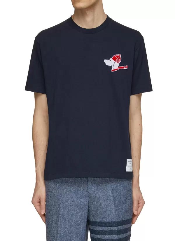 T-Shirts>THOM BROWNE Embroidered Hector With Hat Crewneck T-Shirt