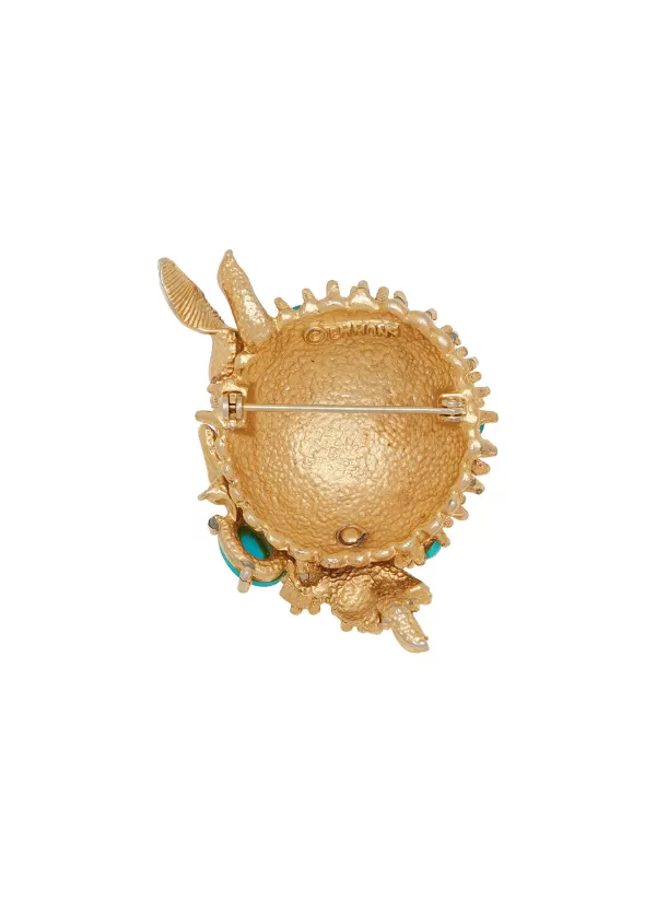 Vintage Accessories>* Emmons Gold Tone Faux Turquoise Anemone Brooch