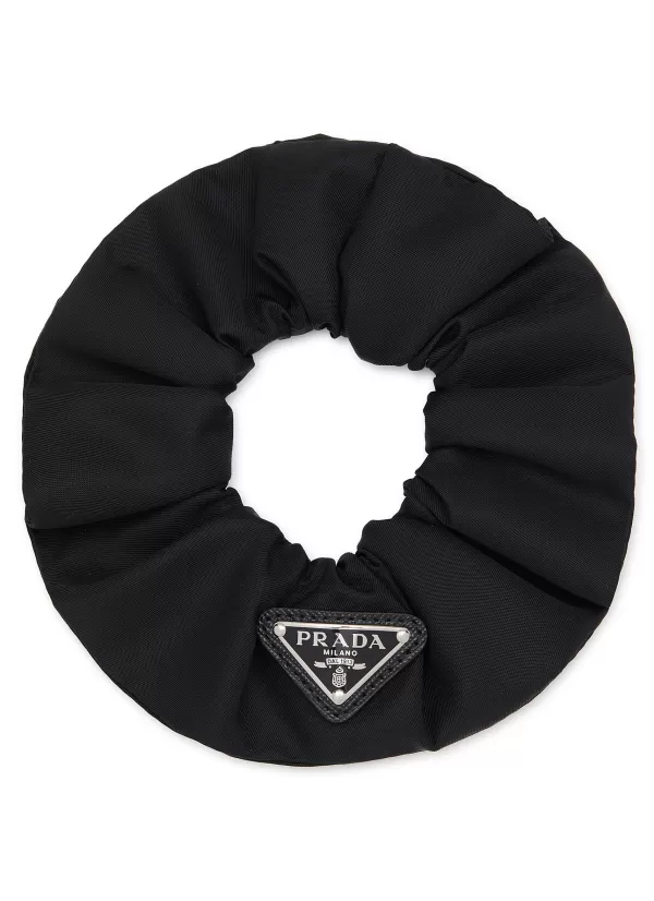 Hats & Gloves>PRADA Enamelled Logo Plaque Re-Nylon Scrunchie