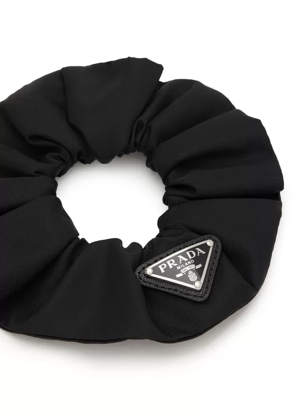 Hats & Gloves>PRADA Enamelled Logo Plaque Re-Nylon Scrunchie