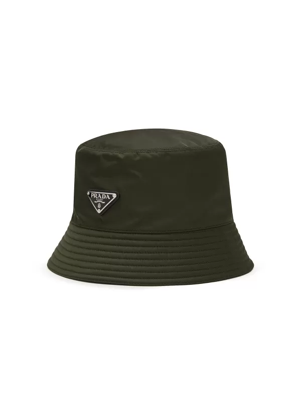 Hats & Gloves>PRADA Enamelled Metal Triangular Logo Bucket Hat