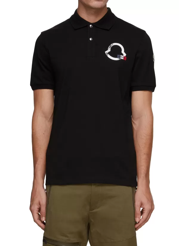 Polos>MONCLER Faded Logo Polo Shirt