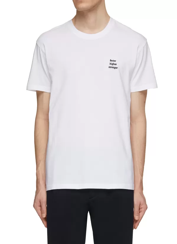 T-Shirts>MAISON LABICHE Faster Higher Stronger Embroidery Cotton T-Shirt