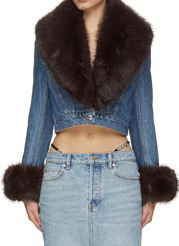 Jackets>ALEXANDER WANG Faux Fur Collar Denim Jacket