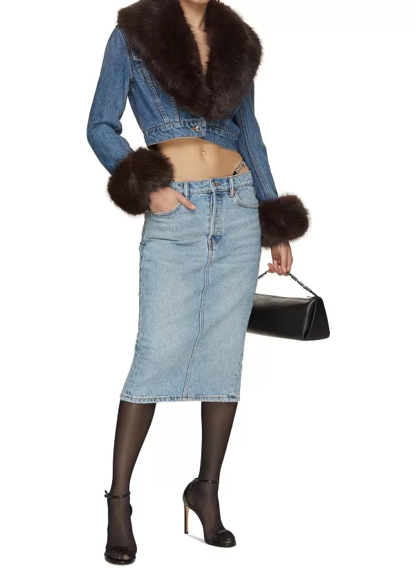 Jackets>ALEXANDER WANG Faux Fur Collar Denim Jacket