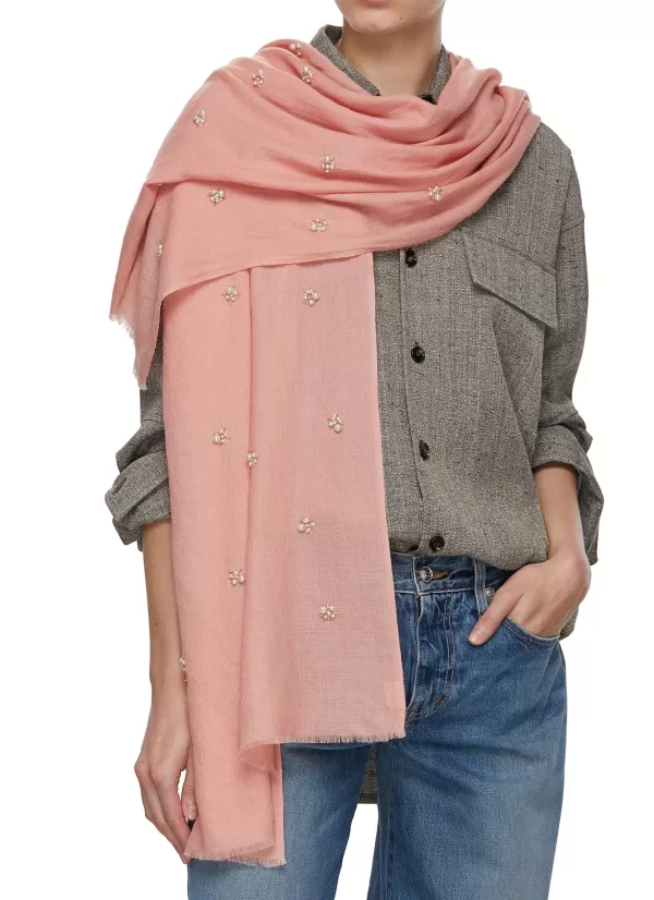 Scarves & Wraps>JANAVI Faux Pearl Embellished Merino Wool Scarf