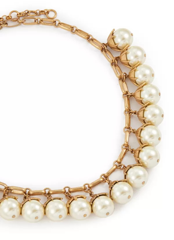 Vintage Accessories>* Faux Pearl Gold Toned Dangling Necklace