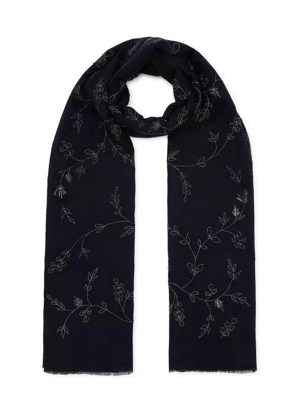 Scarves & Wraps>JANAVI Floral Embroidered Merino Wool Scarf