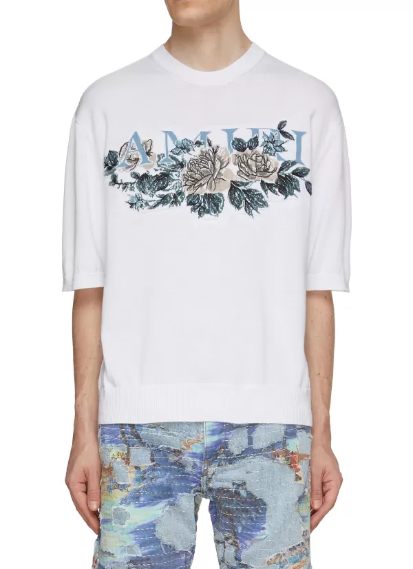 T-Shirts>AMIRI Floral Logo Cotton T-Shirt