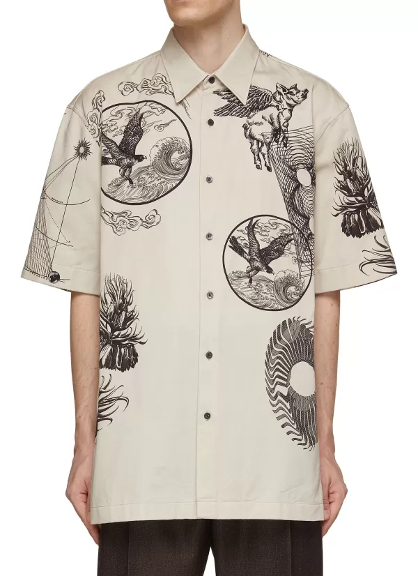 Shirts>DRIES VAN NOTEN Flying Animal Print Shirt