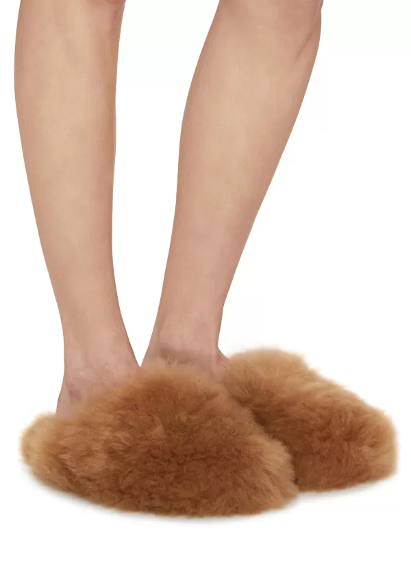 Slides>YVES SALOMON Folk Shearling Fur Slides