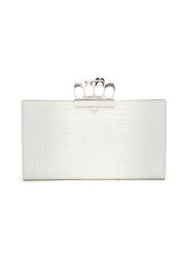 Clutch Bags>ALEXANDER MCQUEEN Four Ring Himalayan Croc Embossed Leather Flat Pouch