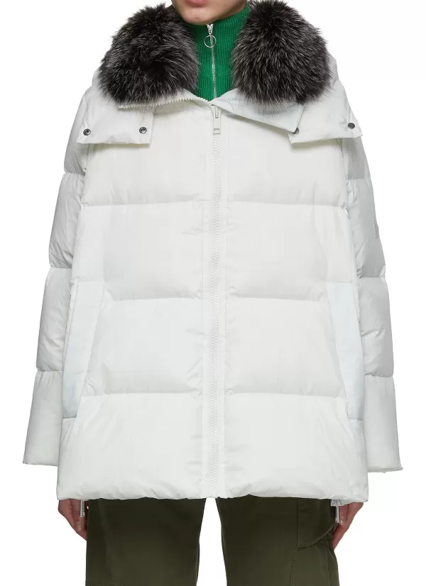 Jackets>YVES SALOMON ARMY Fox Fur Collar Hooded Puffer With Side Zip