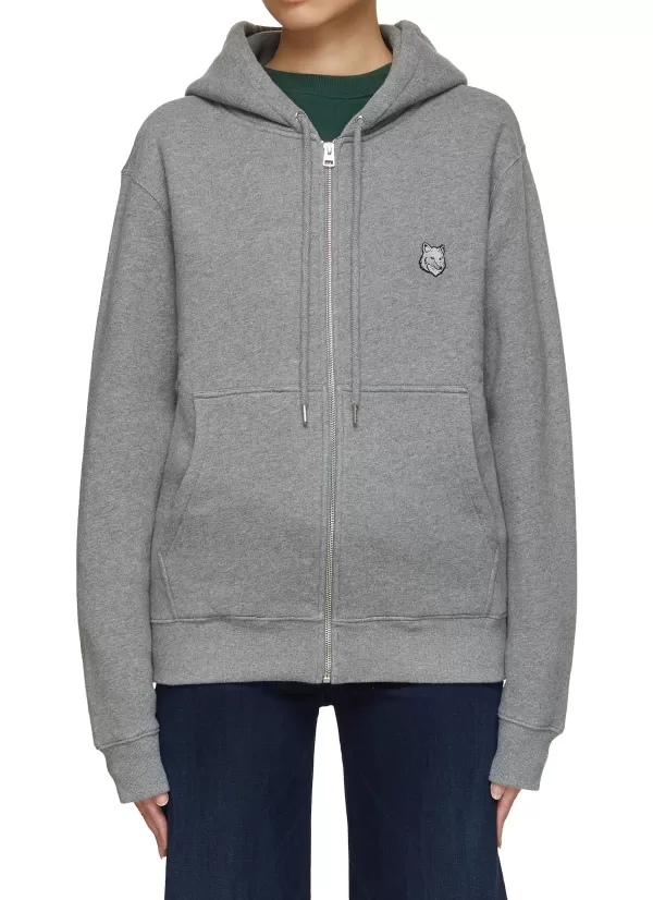 Tops>KITSUNE Fox Head Patch Zipped Hoodie