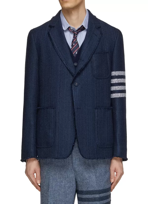 Suits>THOM BROWNE Frayed Edge 4 Bar Tweed Blazer