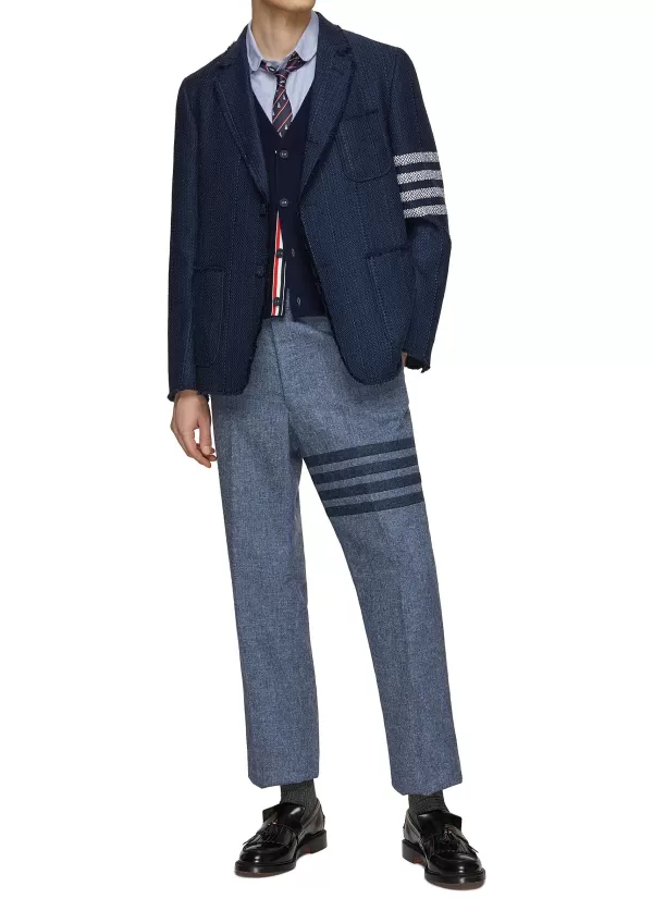 Suits>THOM BROWNE Frayed Edge 4 Bar Tweed Blazer