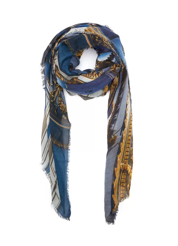 Scarves & Wraps>FALIERO SARTI Frayed Teatro Degli Stati Praga Printed Wool Blend Scarf