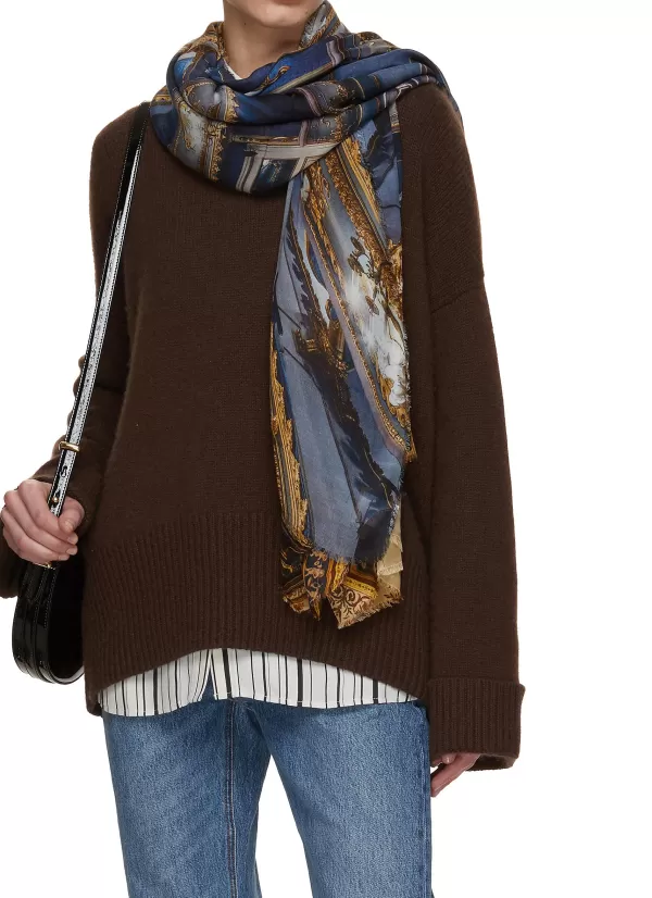 Scarves & Wraps>FALIERO SARTI Frayed Teatro Degli Stati Praga Printed Wool Blend Scarf