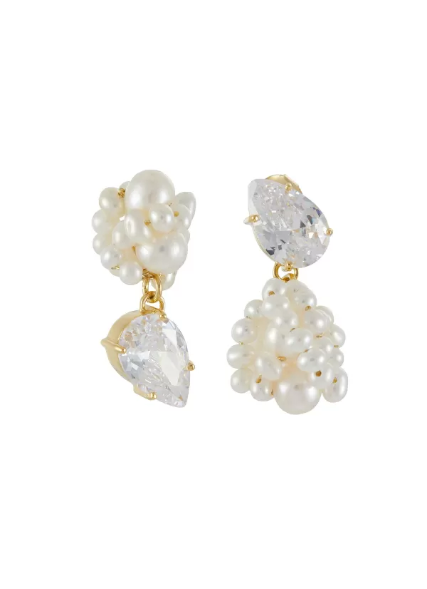 Fashion Jewellery>COMPLETEDWORKS Freshwater Pearl Cubic Zirconia 14Ct Gold Plated Vermeil Earrings