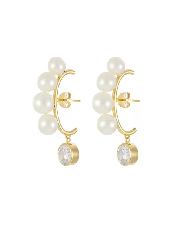 Fashion Jewellery>COMPLETEDWORKS Freshwater Pearl Cubic Zirconia 14Ct Gold Plated Vermeil Earrings