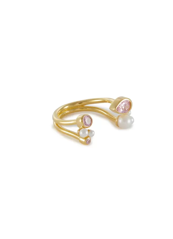 Fashion Jewellery>COMPLETEDWORKS Freshwater Pearl Pink Cubic Zirconia 18Ct Gold Plated Rings