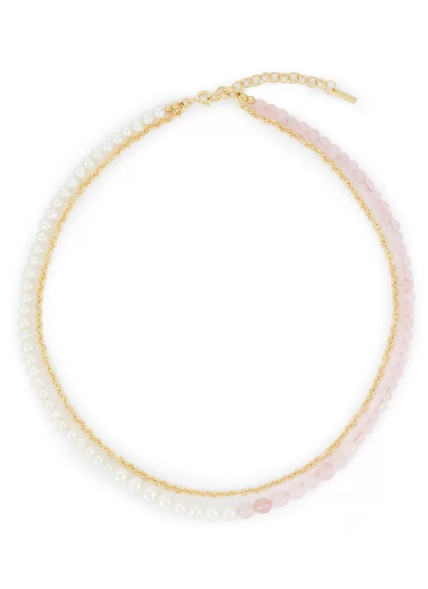 Fashion Jewellery>COMPLETEDWORKS Freshwater Pearl Rose Quartz 18Ct Gold Plated Necklace