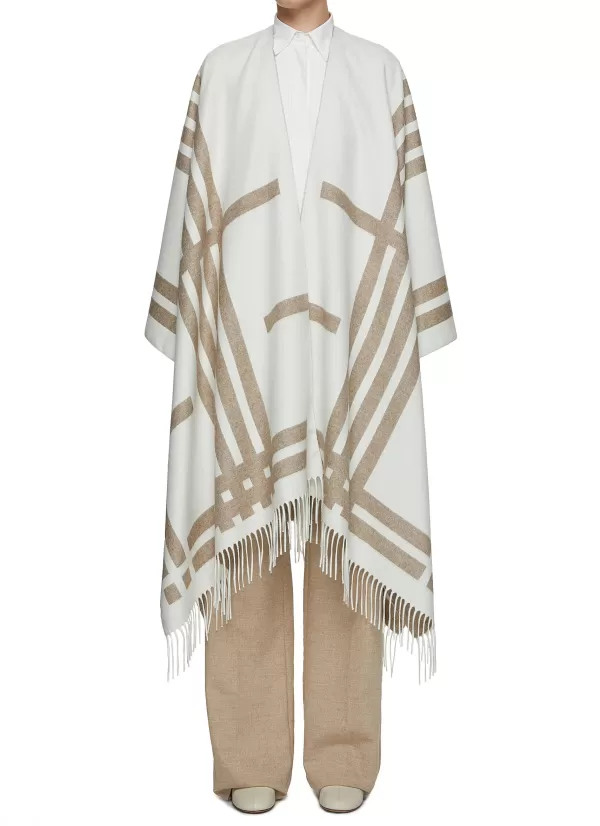 Jackets>KITON Fringe Hem Printed Silk Cape