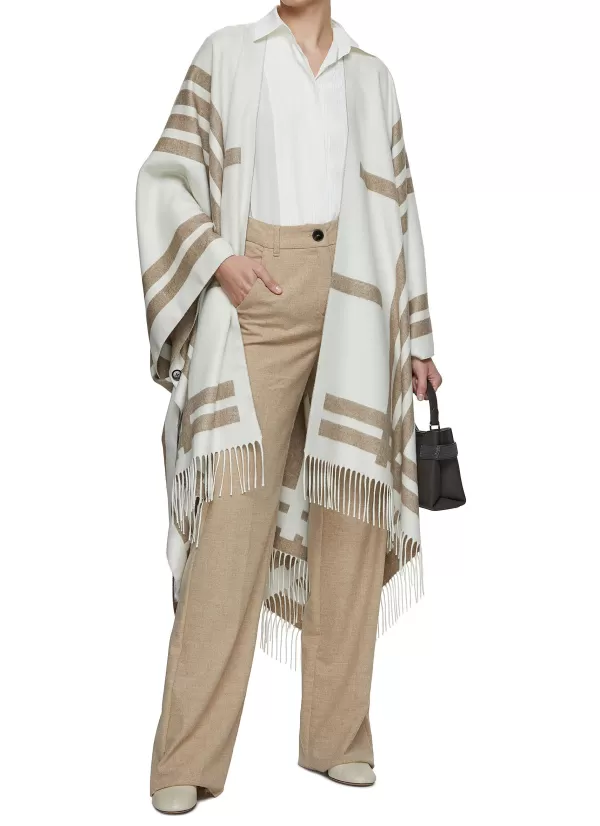 Jackets>KITON Fringe Hem Printed Silk Cape