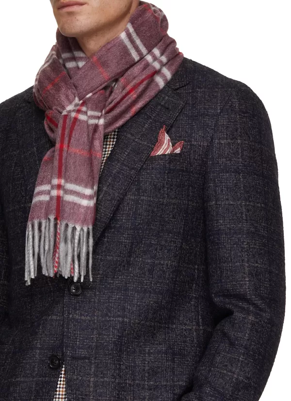 Scarves>COLOMBO Fringed Check Cashmere Scarf